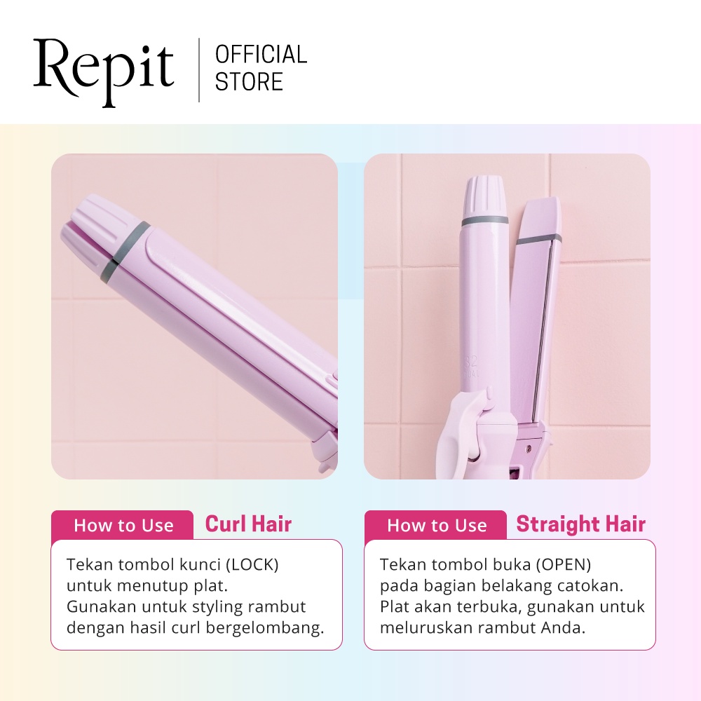 Repit Catokan Rambut Curl and Flat 2in1 32mm - Pink